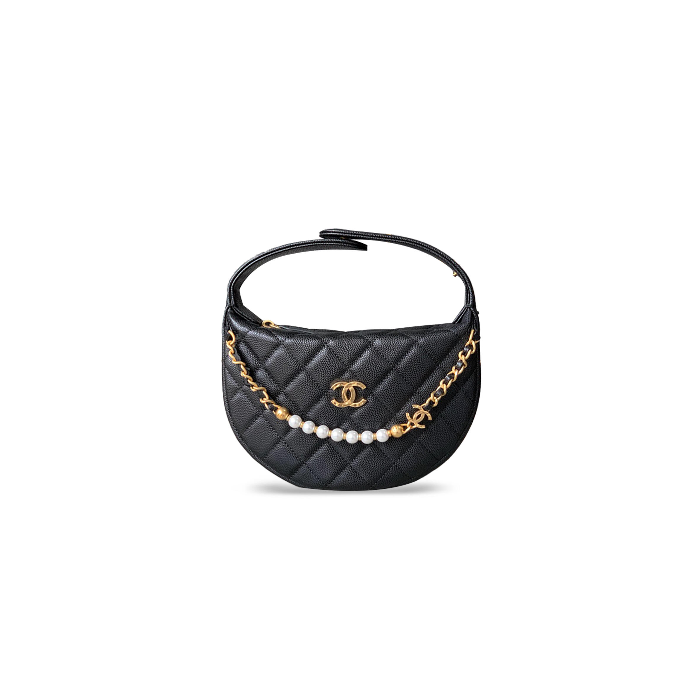 CHANEL MASTER POUCH GRAINED CALFSKIN, IMITATION PEARL & GOLD-TONE METAL BLACK AP4584 (17.5*10*9cm)